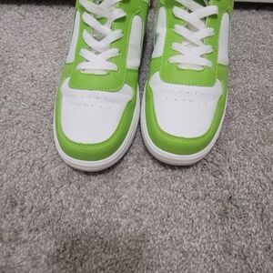 Vibrant Green and White Lace-Up Sneakers